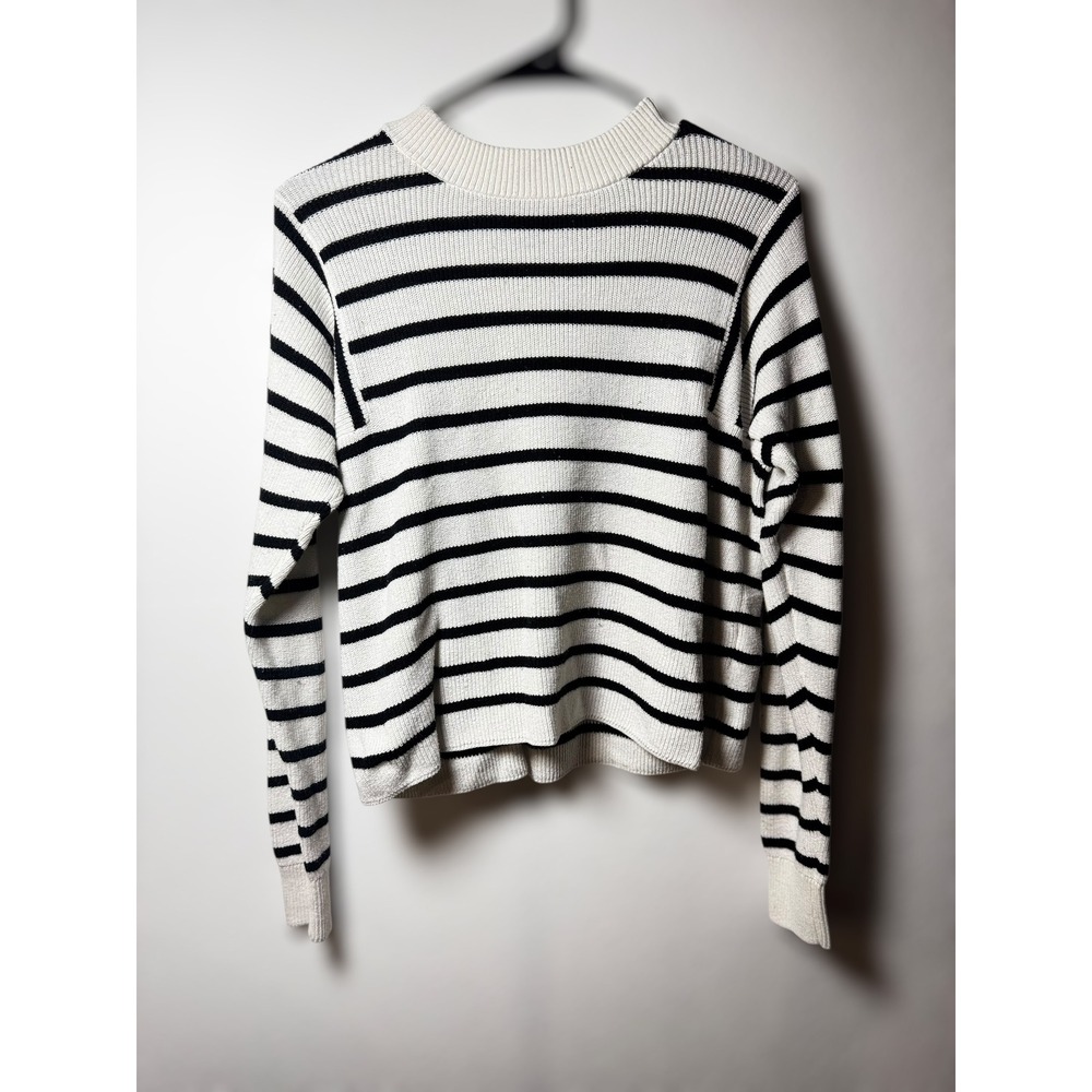 Banana Republic Striped Crew Neck Sweater‎ Womens Size S Black White Long Sleeve